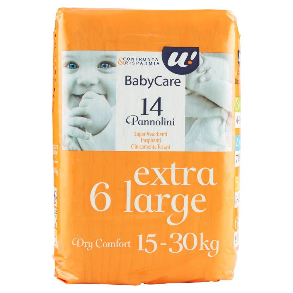14 PANNOLINI BABY CARE EXTRA LARGE DRY COMFORT 15-30 KG U! Confronta & Risparmia